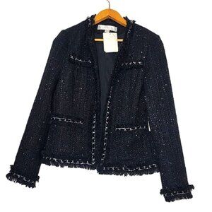 Boston Proper Womens 12 Chain Detail Tweed Jacket Wool Blend Coat Preppy Top